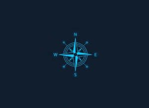 Strategic advisory represented by a compass and connected network nodes